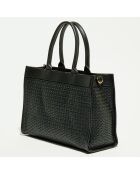 Nina zwarte geweven leren draagtas - 37x27x12 cm