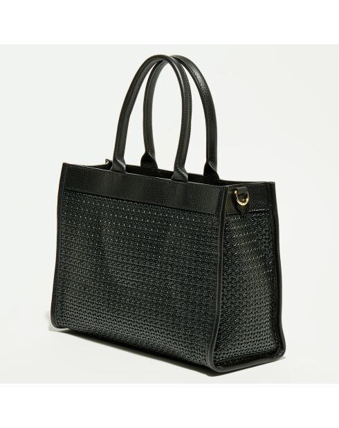 Nina zwarte geweven leren draagtas - 37x27x12 cm