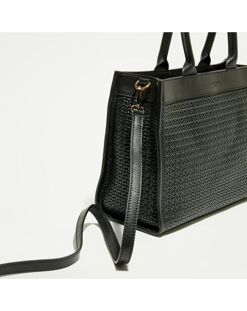 Nina zwarte geweven leren draagtas - 37x27x12 cm