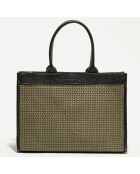 Nina kaki/zwarte leren draagtas - 37x27x12 cm