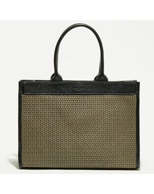 Bolso Nina de piel caqui/negro - 37x27x12 cm