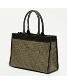 Nina kaki/zwarte leren draagtas - 37x27x12 cm