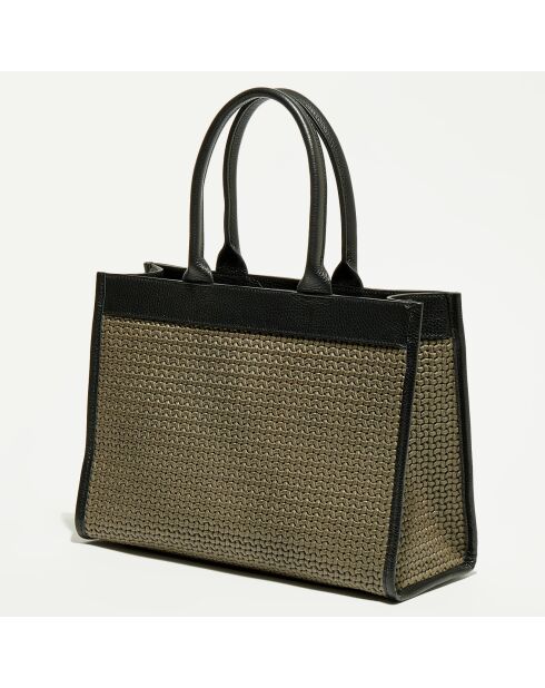 Bolso Nina de piel caqui/negro - 37x27x12 cm