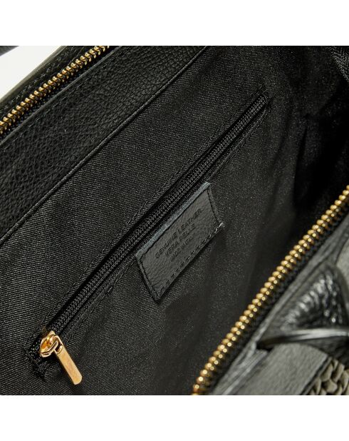 Bolso Nina de piel caqui/negro - 37x27x12 cm