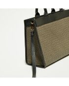 Nina kaki/zwarte leren draagtas - 37x27x12 cm