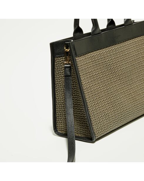 Bolso Nina de piel caqui/negro - 37x27x12 cm