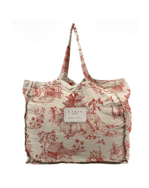 Sac en Lin mélangé Toile blanc/bordeaux - 50x40 cm