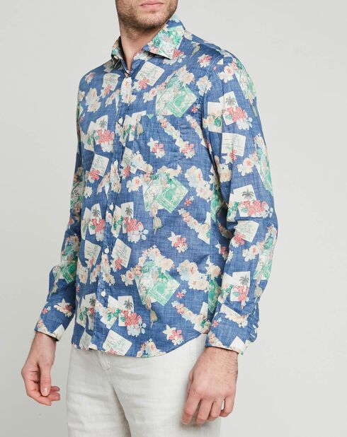 Chemise regular Paul effet delavé imprimée bleue