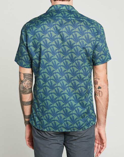 Blauw/kaki slim shirt met Slam-print