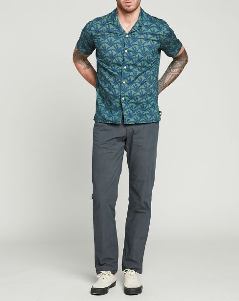 Blauw/kaki slim shirt met Slam-print