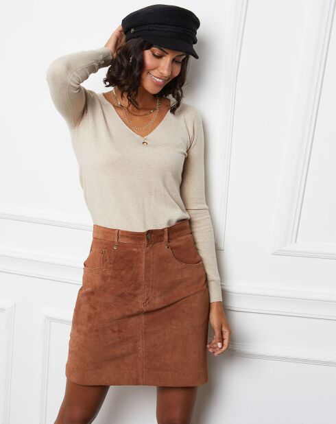 Pull Romane à Col V beige