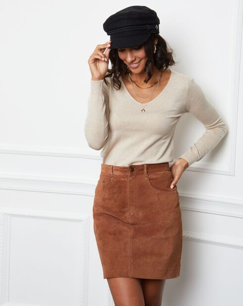 Pull Romane à Col V beige