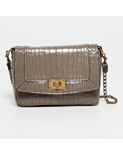 Sac bandoulière en Cuir motif python Gaby taupe - 20x7x14.5 cm