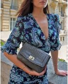 Sac bandoulière en Cuir motif python Gaby taupe - 20x7x14.5 cm