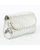 Porte-monnaie en Cuir d'Agneau Friend imprimé python argenté - 13x8 cm