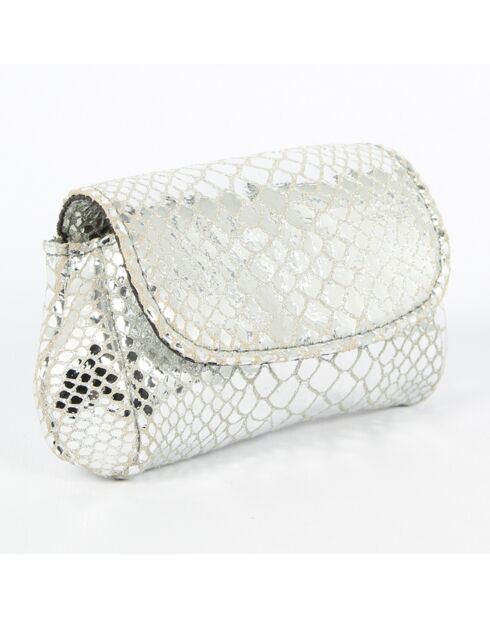 Porte-monnaie en Cuir d'Agneau Friend imprimé python argenté - 13x8 cm