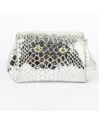 Porte-monnaie en Cuir d'Agneau Friend imprimé python argenté - 13x8 cm