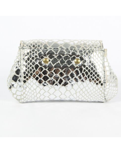 Porte-monnaie en Cuir d'Agneau Friend imprimé python argenté - 13x8 cm