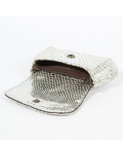 Porte-monnaie en Cuir d'Agneau Friend imprimé python argenté - 13x8 cm