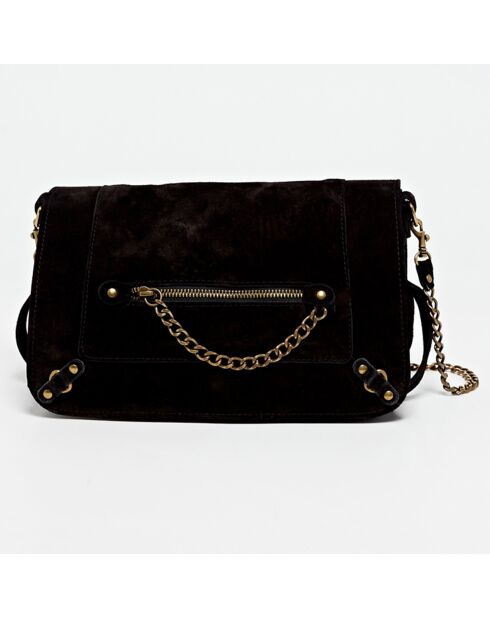 Sac bandoulière en Velours de Cuir Seren Chaîne noir - 23.5x10x17 cm