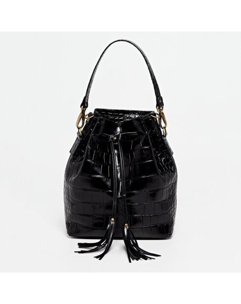 Sac seau en Cuir croco Malia noir - 24x13x28 cm