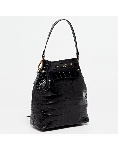 Sac seau en Cuir croco Malia noir - 24x13x28 cm