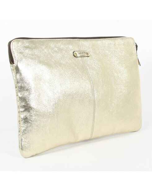 Pochette pour ordinateaur en Cuir Adèle dorée - 40x26.5 cm