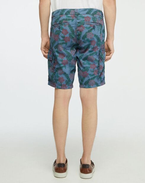 Popplin regular cargoshort met vintage blauw/groene print