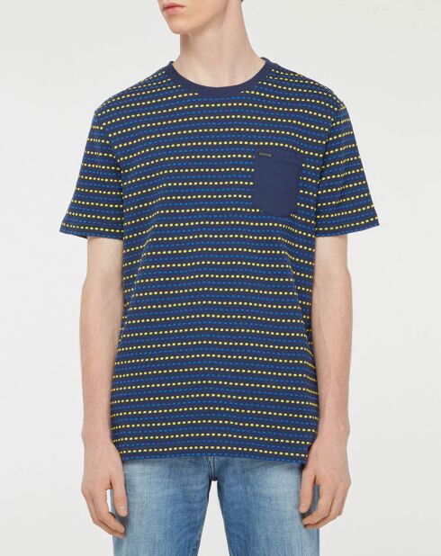 Marineblauw/geel t-shirt met stippen Moda