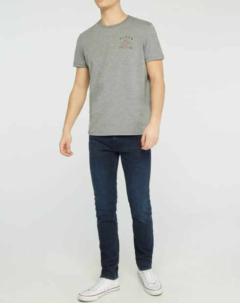 Terricgraues meliertes T-Shirt mit Motorraddruck auf der Brust