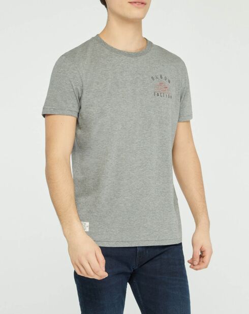 Terricgraues meliertes T-Shirt mit Motorraddruck auf der Brust