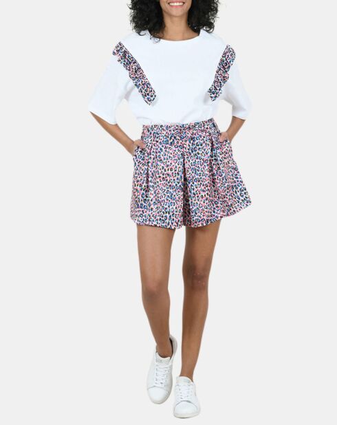 T-Shirt ample volants fleuris blanc