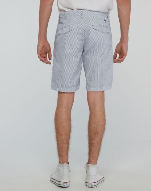 Popplin slim chinoshort met wit/blauwe strepen