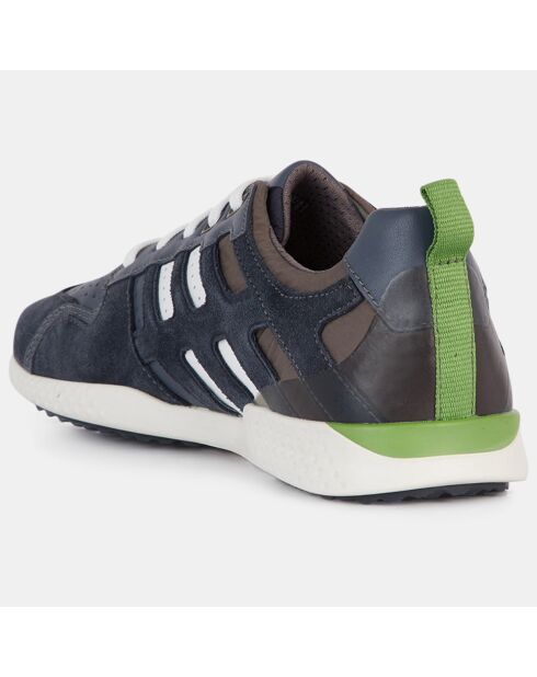 Sneakers en Velours de Cuir & Cuir Snake marine/taupe