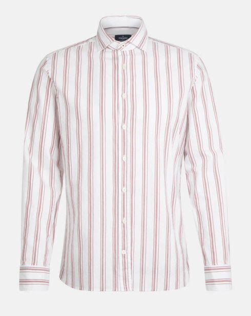 Chemise Slim Fit en Coton & Lin Washed à rayures écru/bordeaux