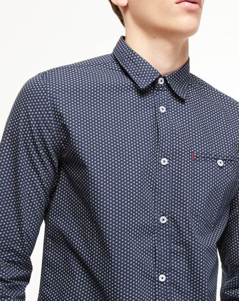 Caty overhemd met normale pasvorm en micromarineblauwe patronen