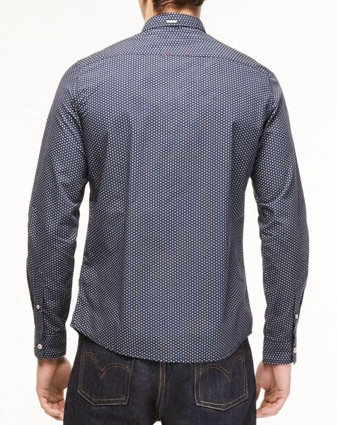 Caty overhemd met normale pasvorm en micromarineblauwe patronen