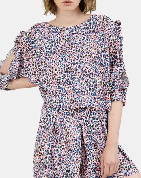Blouse manches fantaisies imprimée multicolore