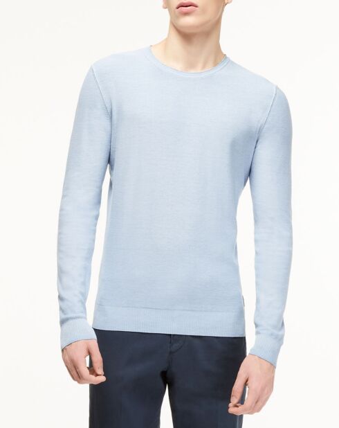 Pull col rond Wash bleu ciel