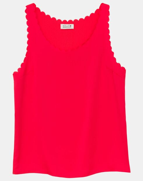 Top fluide festonné uni rouge