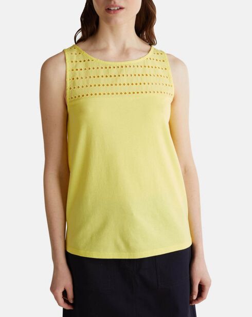 Top brodé jaune clair