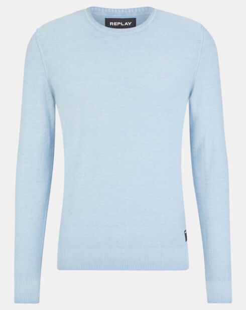 Pull col rond Wash bleu ciel