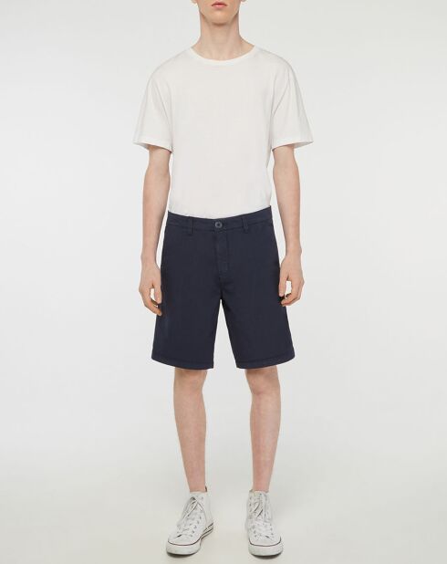 Marineblauwe slanke chinoshort van Popplin