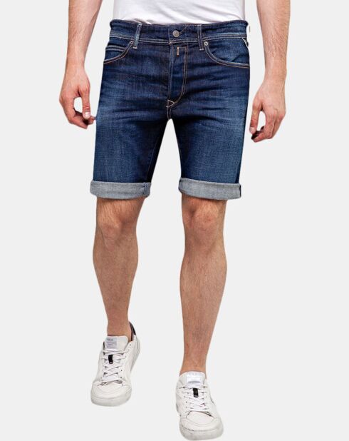Short ajusté en denim bleu foncé