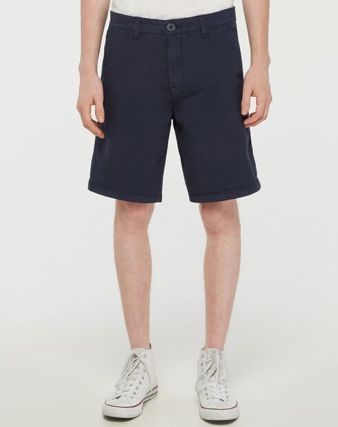 Marineblauwe slanke chinoshort van Popplin