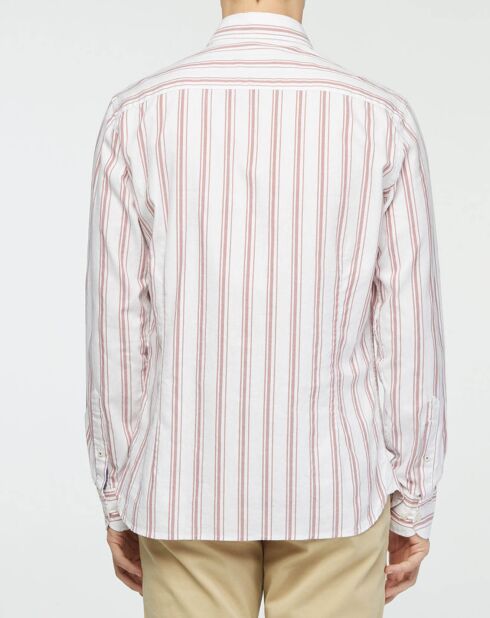 Chemise Slim Fit en Coton & Lin Washed à rayures écru/bordeaux