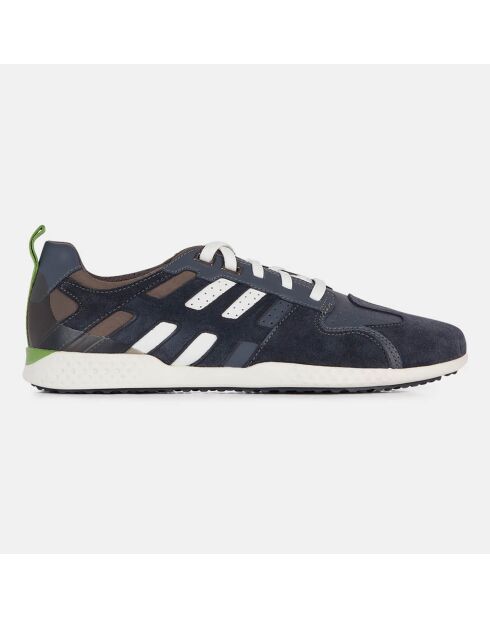 Sneakers en Velours de Cuir & Cuir Snake marine/taupe