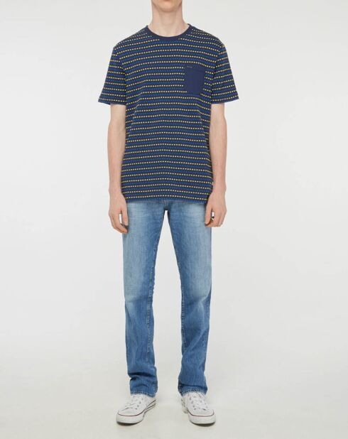 Marineblauw/geel t-shirt met stippen Moda