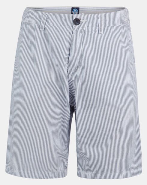 Popplin slim chinoshort met wit/blauwe strepen