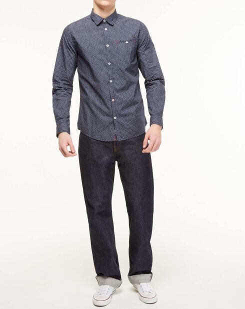 Caty overhemd met normale pasvorm en micromarineblauwe patronen